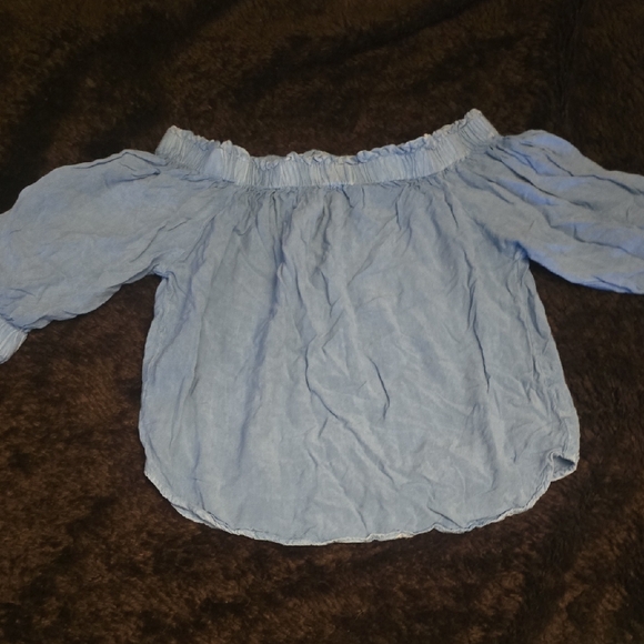 Style Envy Tops - Style Envy Light Blue Off-Shoulder Peasant Top